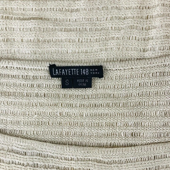 Lafayette 148 NY Womens Small Sweater Beige Linen Open-Knit 3/4 Sleeve Flaw BU16 - Picture 5 of 8